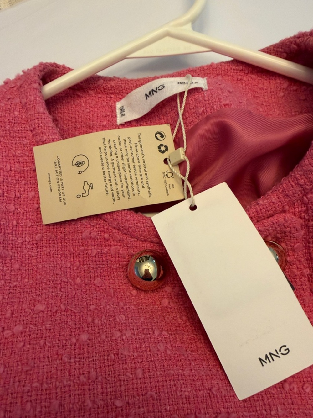 Mango Hot Pink Tweed Double-Breasted Jacket - Picture 5 of 11